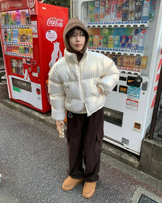 Glossy short-length down jacket
