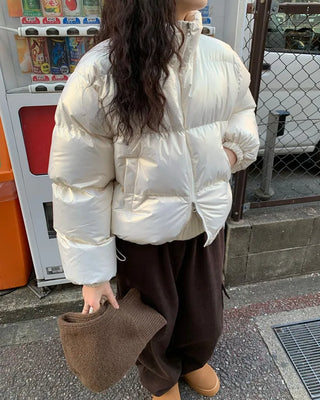 Glossy short-length down jacket