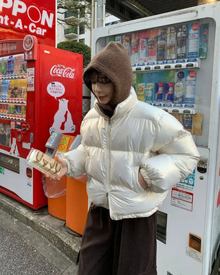 Glossy short-length down jacket