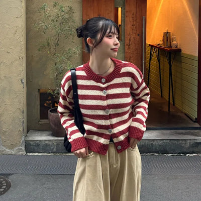 Striped bouclé cardigan