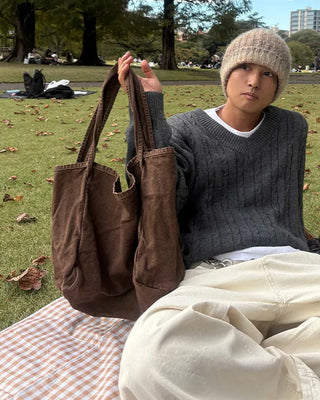 Washed cotton shoulder bag