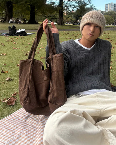 Washed cotton shoulder bag
