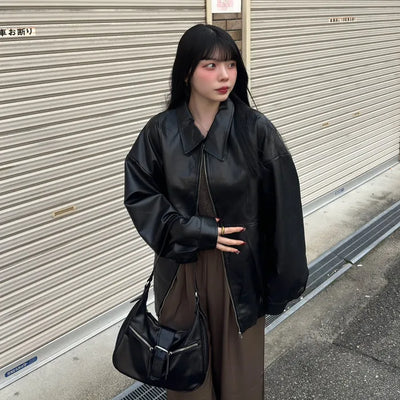 Leather zip-up jacket