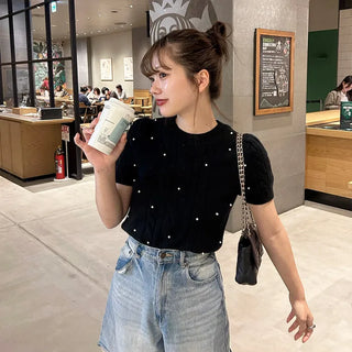 Pearl Cable Knit Short Sleeve Knit