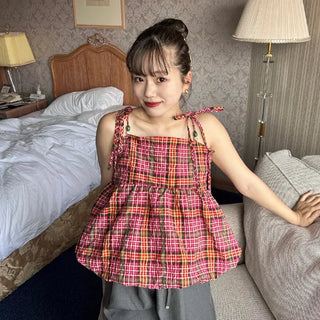 Checked balloon camisole