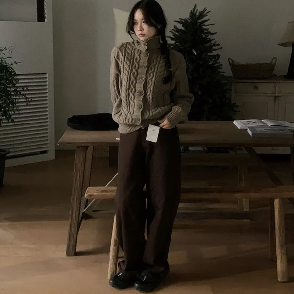 [Peach Brushed] Wide Cotton Pants
