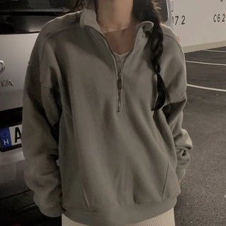 Loose-fit fleece half-length hoodie