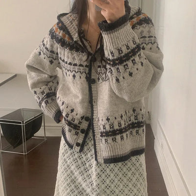 Nordic hooded knit cardigan