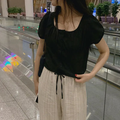 String short-sleeved blouse