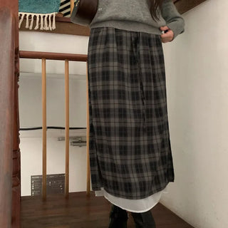 Layered check skirt
