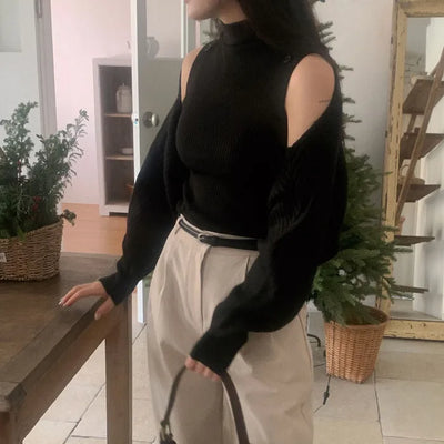 [SET] Turtleneck Knit Sleeveless Top & Knit Bolero Set