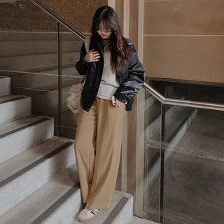 Long straight wide slacks