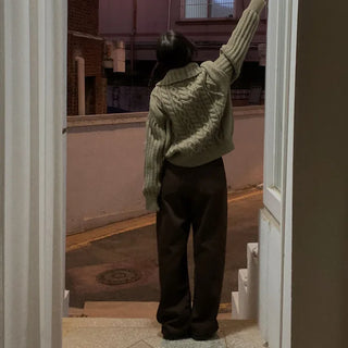 [Peach Brushed] Wide Cotton Pants