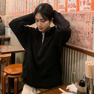 Loose-fit fleece half-length hoodie