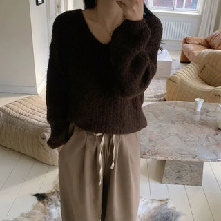 Openwork V-neck knit sweater
