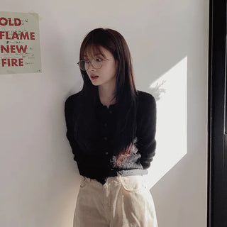 Slim soft fur collar cardigan