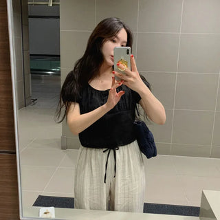 String short-sleeved blouse