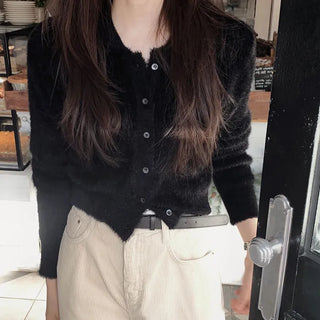 Slim soft fur collar cardigan