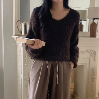 Openwork V-neck knit sweater