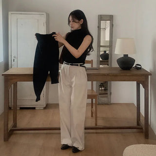 [SET] Turtleneck Knit Sleeveless Top & Knit Bolero Set