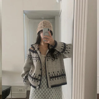 Nordic hooded knit cardigan
