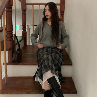 Layered check skirt