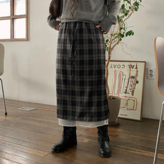 Layered check skirt