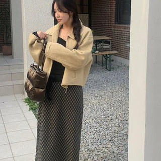 Fleece-lined check skirt