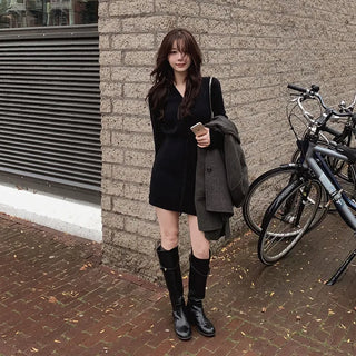 Rib-knit belt dress