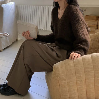 Openwork V-neck knit sweater