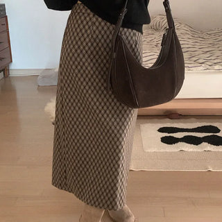 Fleece-lined check skirt