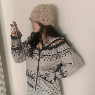 Nordic hooded knit cardigan