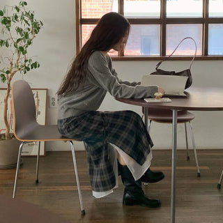 Layered check skirt