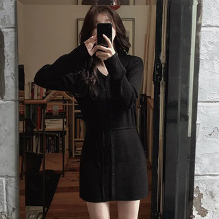 Rib-knit belt dress