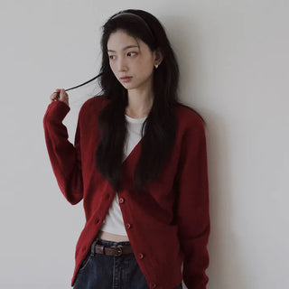 V-neck fluffy cardigan