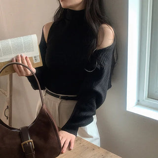 [SET] Turtleneck Knit Sleeveless Top & Knit Bolero Set