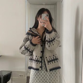 Nordic hooded knit cardigan