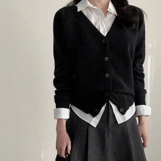 V-neck fluffy cardigan