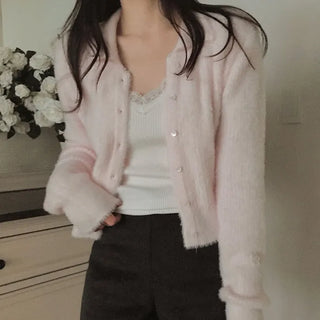 Slim soft fur collar cardigan