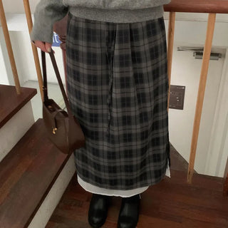 Layered check skirt