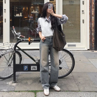 Long straight denim pants