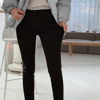 (basic/long) Brushed-back black skinny jeans - 3 sizes