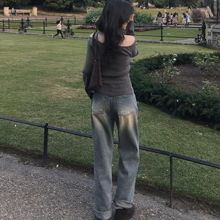 Long straight denim pants
