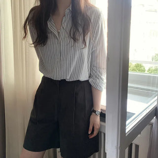 Brushed-back striped shirt - 2 colors