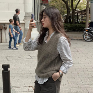 Brushed-back striped shirt - 2 colors