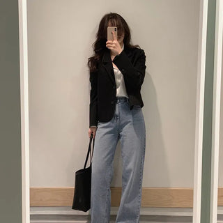 Single-breasted semi-cropped jacket - 4 colors