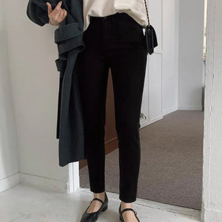 (basic/long) Brushed-back black skinny jeans - 3 sizes