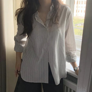 Brushed-back striped shirt - 2 colors