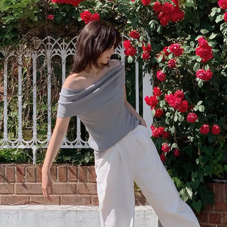 Off-shoulder slim knit - 3 colors
