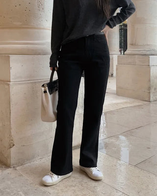 (basic/long) Premium semi-bootcut black denim pants - 4 sizes